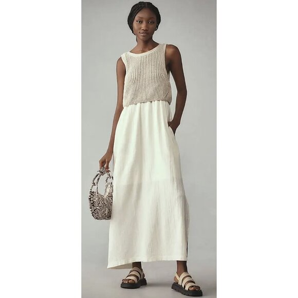 Anthropologie Dresses & Skirts - ANTHROPOLOGIE MOTH Sleeveless Sweater Twofer Maxi Dress Medium Gauzy Neutral